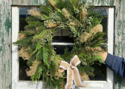 Christmas Wreath with dried grasses and burlap bow