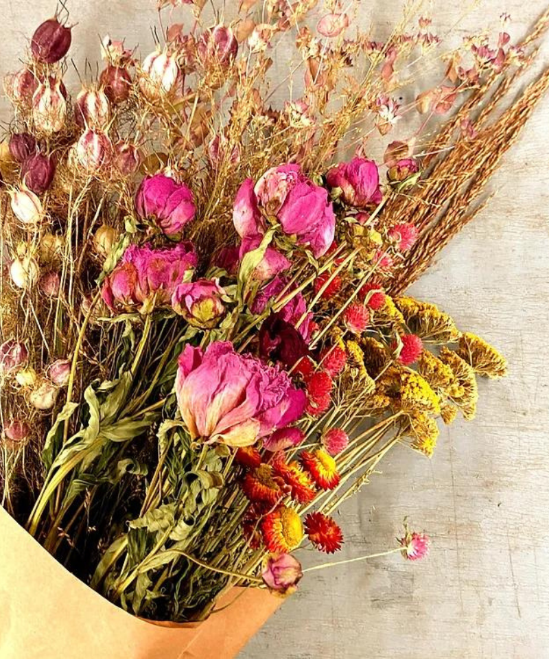 Dried Flowers Wrapped in a Bundle by Wildly Native Flower Farm