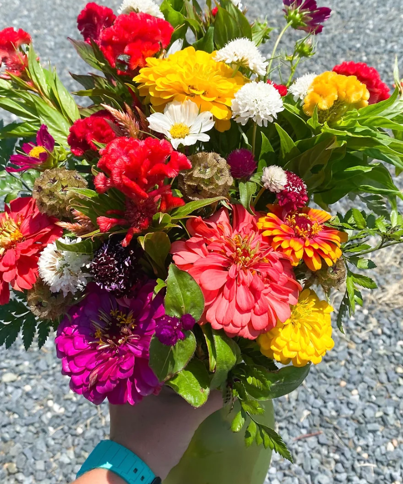 Flower arrangement in bright summer colors.