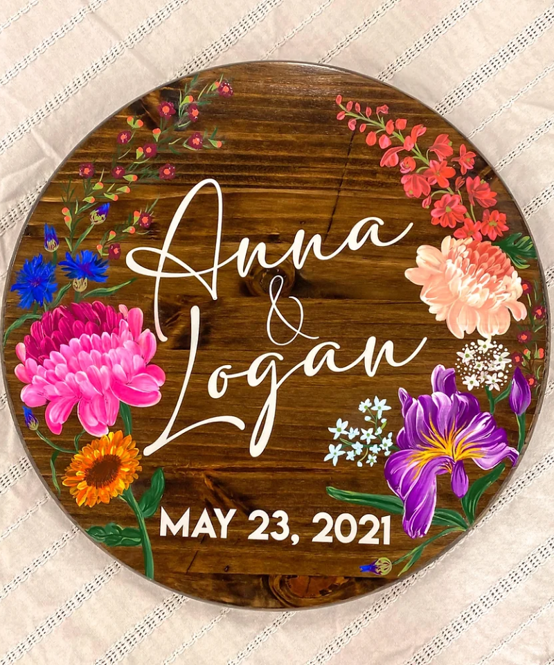 Hand Painted Floral Sign - Wedding Gift