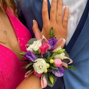 Flower Corsage for prom or homecoming in pink, white, purple.