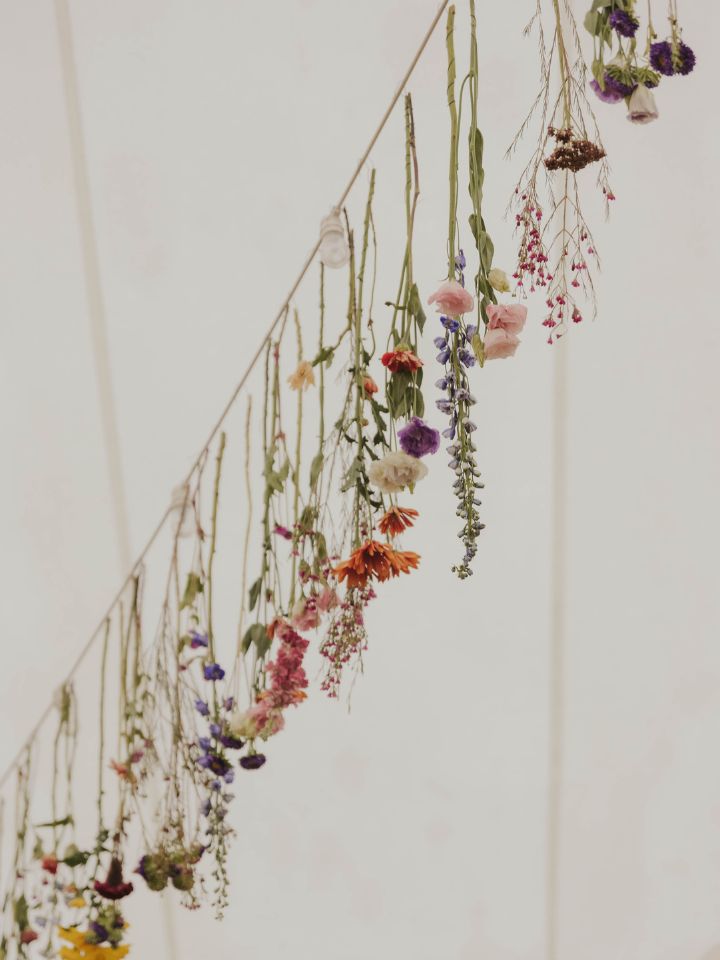 flower hanging installation with wire