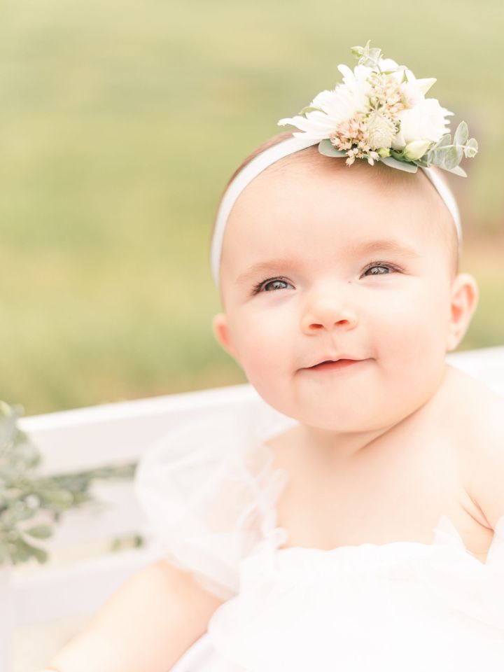flower girl with headband and dress