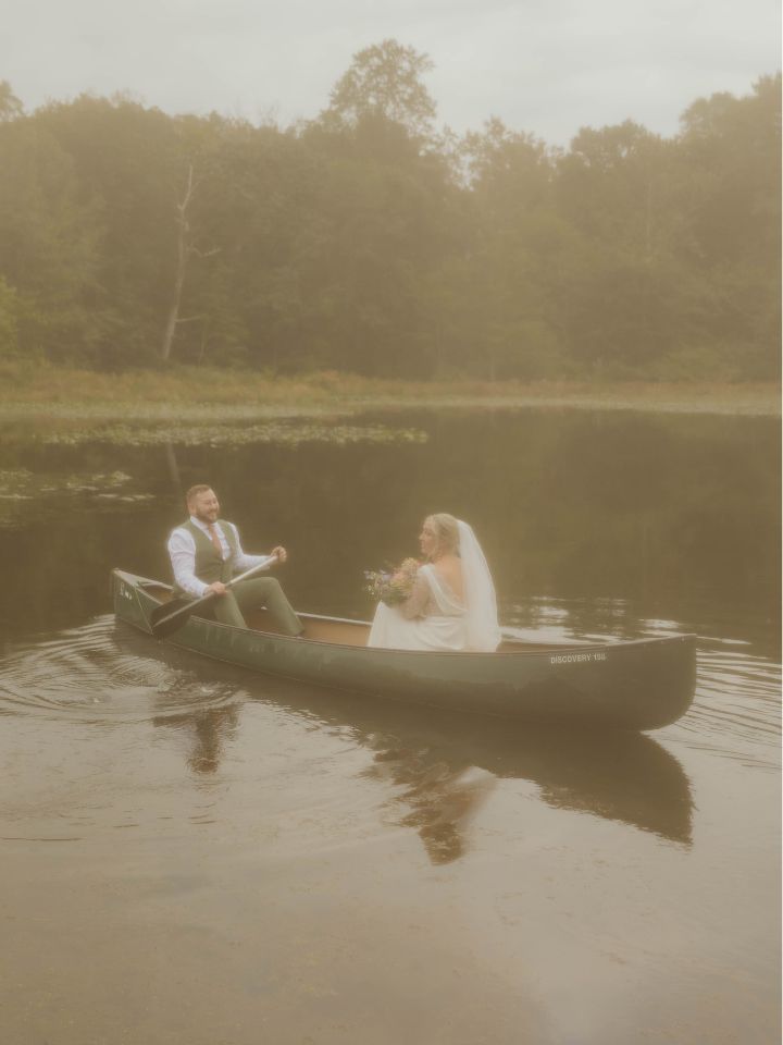 bride and groom on the water