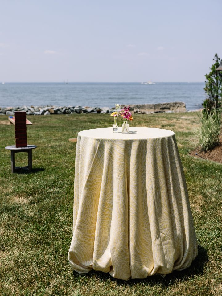 summer cocktail table with fun linen