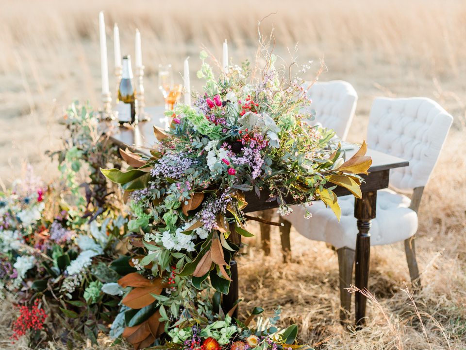 winterjewel05 styled shoot bouquet with pastel wildflowers and colorful ribbon