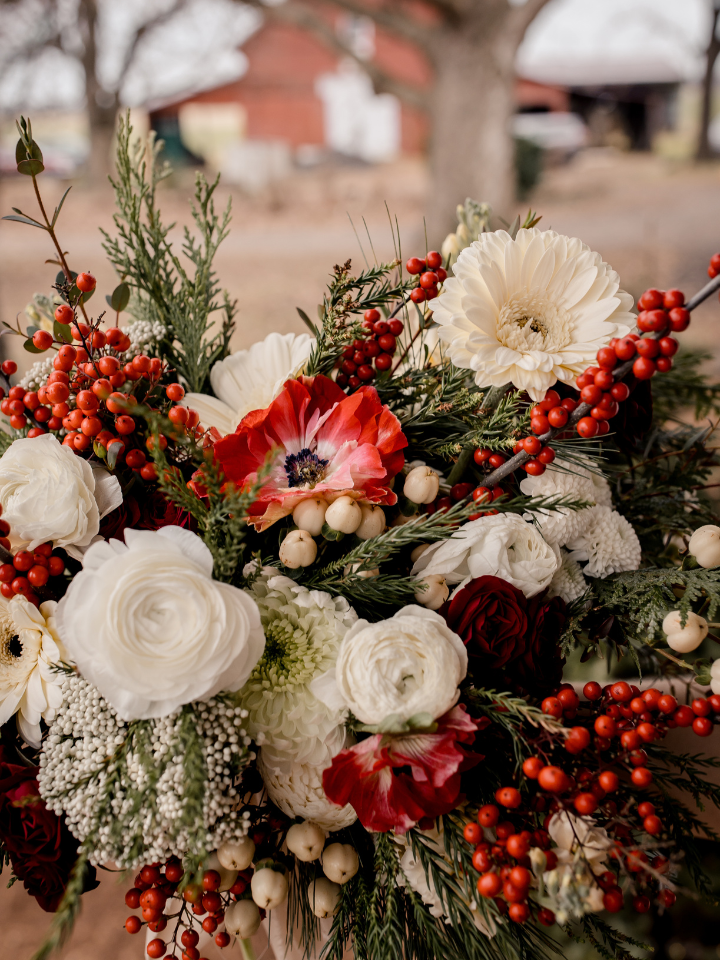 Winter Wonderland Floral Arrangement for a WInter Wedding by Wildly Native Flower Farm