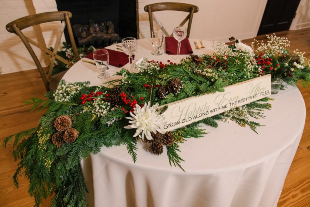 Sweetheart Table with Christmas garland.