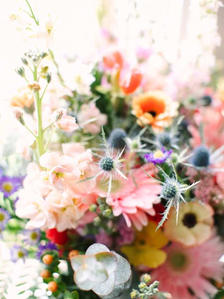 Close up of spring bouquet in pastel colors.