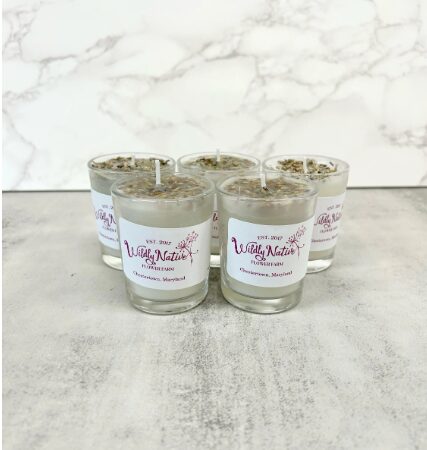 Group of recycled candles with lavender.