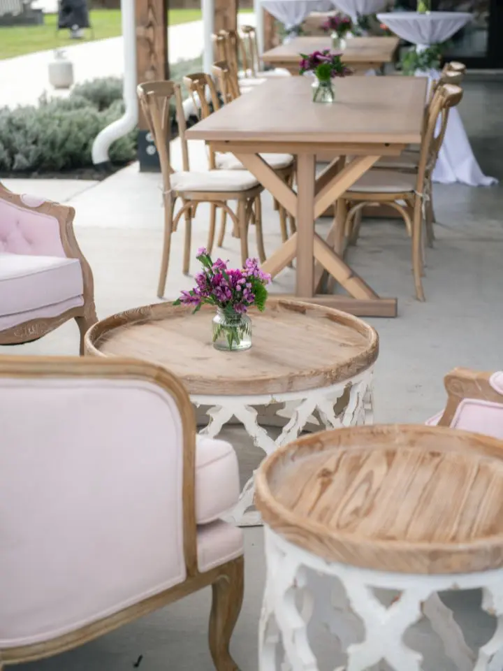 Rentals from Pretty Little Wedding Co in the cocktail hour space